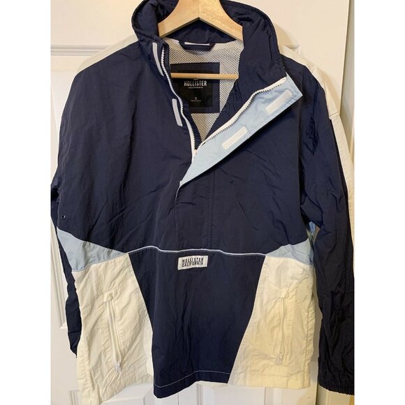 Hollister Men’s Sz S jacket 1/2‎ Zip Windbreaker Blue White Pullover - Picture 3 of 9